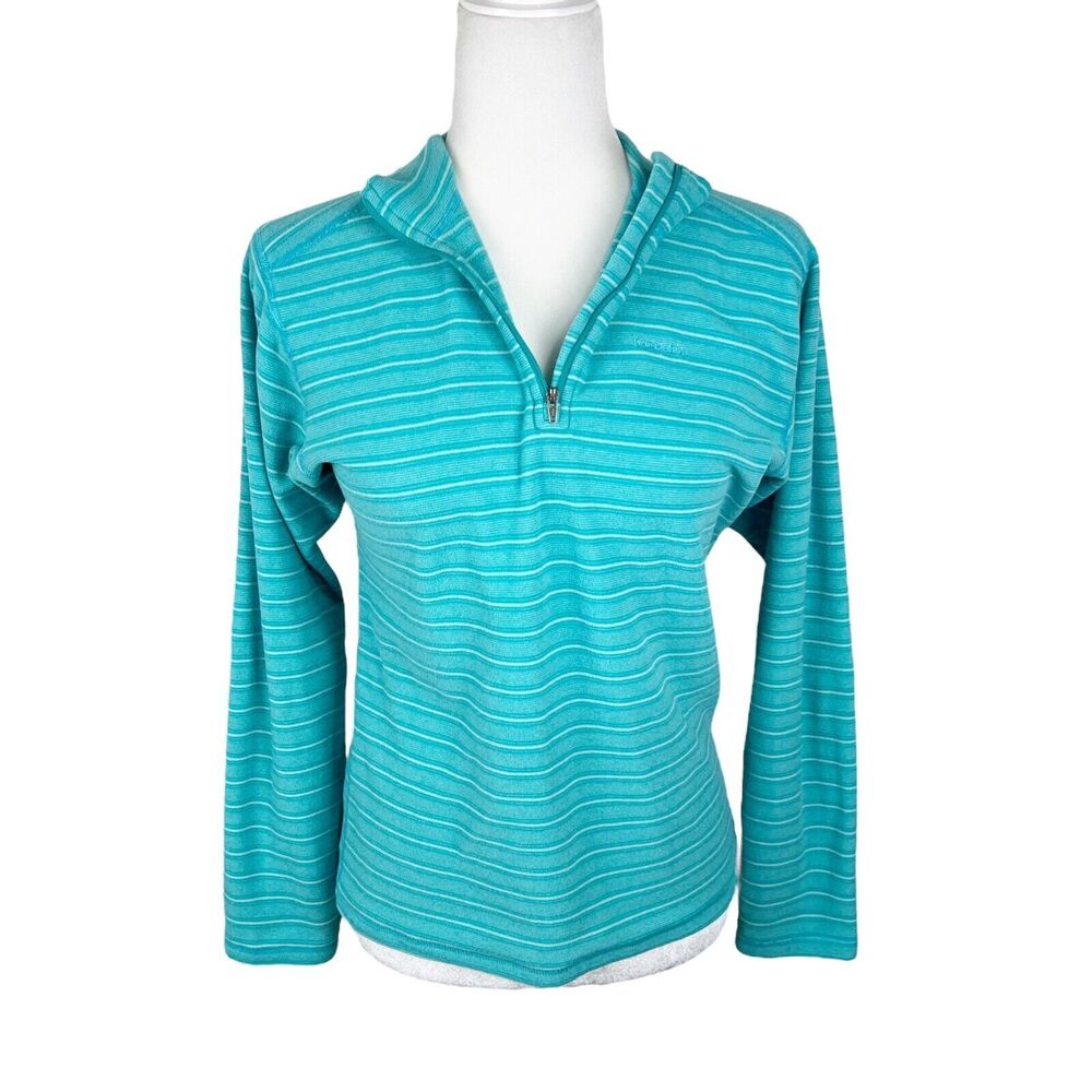Patagonia Sweater Youth Extra Large (14) Aqua Stripe Quarter Zip Pullover Fleece